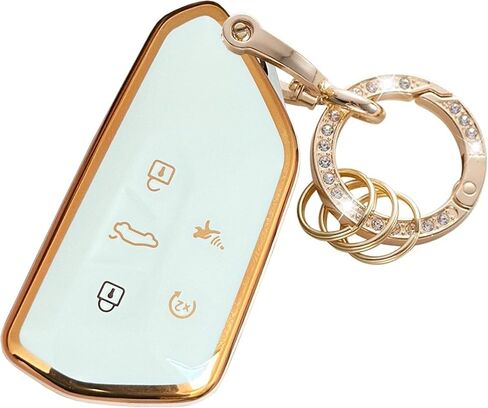 for VW Volkswagen Key Fob Cover Key Fob Shell With KeyChain Fit for VW ID4 ID3 MK8 Golf GTI Skoda Octavia Smart Key (Gold-black) in Kuwait