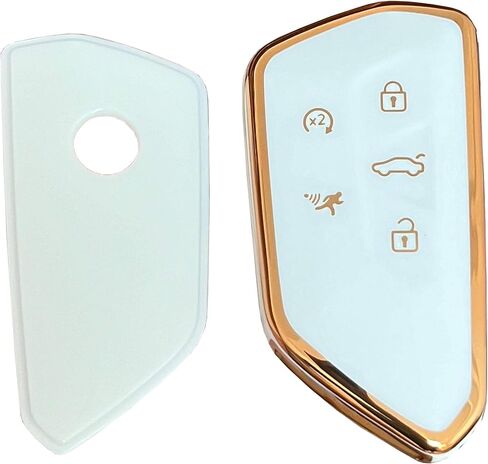 for VW Volkswagen Key Fob Cover Key Fob Shell With KeyChain Fit for VW ID4 ID3 MK8 Golf GTI Skoda Octavia Smart Key (Gold-black) in Kuwait