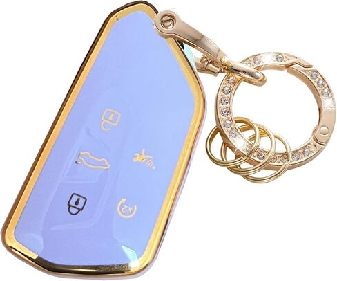 for VW Volkswagen Key Fob Cover Key Fob Shell With KeyChain Fit for VW ID4 ID3 MK8 Golf GTI Skoda Octavia Smart Key (Gold-black) in Kuwait