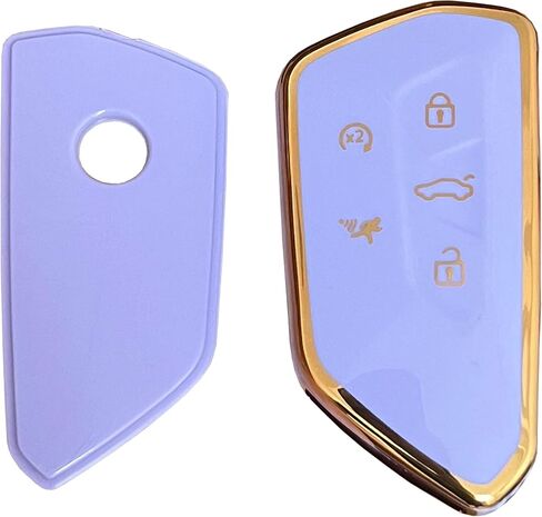 for VW Volkswagen Key Fob Cover Key Fob Shell With KeyChain Fit for VW ID4 ID3 MK8 Golf GTI Skoda Octavia Smart Key (Gold-black) in Kuwait