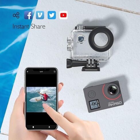 AKASO V50 Elite 4K60fps شاشة تعمل باللمس واي فاي عمل الكاميرا التحكم الصوتي EIS 131 قدم كاميرا مقاومة للماء 8X التكبير التحكم عن بعد in Kuwait