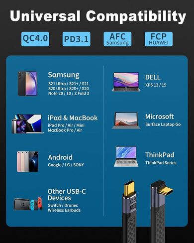 Poyiccot Short USB C Cable, Short USB C to USB C Cable 240W, 40Gbps USB C Cable 5inch, 90 Degree USB C Cable Short Flat FPC USB C Cable 8K PD3.1 USB 4 Cable for Thunderbolt 4, MacBook, Phone in Kuwait