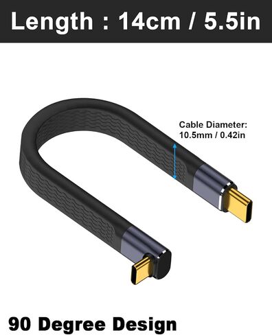 Poyiccot Short USB C Cable, Short USB C to USB C Cable 240W, 40Gbps USB C Cable 5inch, 90 Degree USB C Cable Short Flat FPC USB C Cable 8K PD3.1 USB 4 Cable for Thunderbolt 4, MacBook, Phone in Kuwait