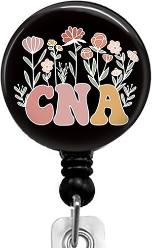 CNA Flowers حامل شارة بطاقة الهوية قابل للسحب مع مشبك التمساح، مشبك بكرة شارة مزخرفة لاسم الممرضة على حاملات البطاقات (أسود)، صغير، Dtyoeer55 in Kuwait