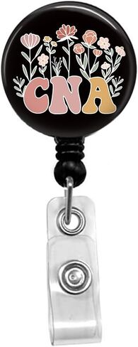 CNA Flowers حامل شارة بطاقة الهوية قابل للسحب مع مشبك التمساح، مشبك بكرة شارة مزخرفة لاسم الممرضة على حاملات البطاقات (أسود)، صغير، Dtyoeer55 in Kuwait
