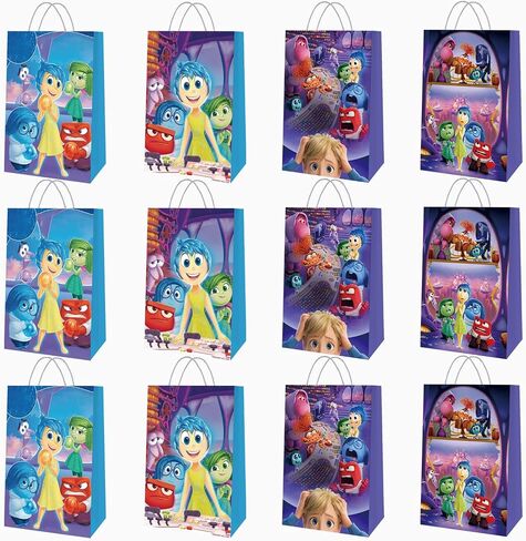 12 Pcs Inside Out Party Paper Gift Bags, 4 Styles Party Favor Bags with Handles for Inside Out Party Decorations,Inside Out Gift Bags for Birthday Party Supplies Favors. in Saudi Arabia