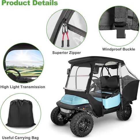 10L0L حاوية عربة الجولف لسيارة النادي 4 غطاء عربة الجولف للركاب 4 جوانب بسحاب أبواب محمولة 360 درجة نافذة شفافة بانورامية (لسيارة النادي السابقة) in Kuwait