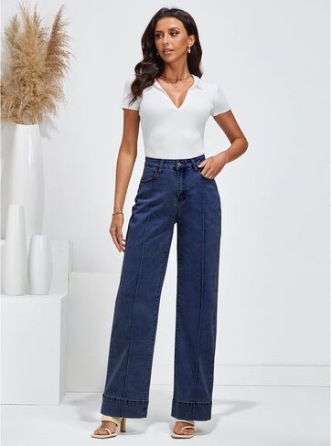 luvamia Wide Leg Jeans for Women Trendy High Waist Straight Leg Baggy Jeans Stretchy Denim Pants Trouser Jeans in Saudi Arabia