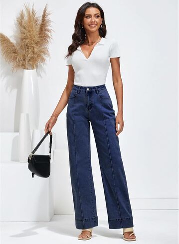 luvamia Wide Leg Jeans for Women Trendy High Waist Straight Leg Baggy Jeans Stretchy Denim Pants Trouser Jeans in Saudi Arabia