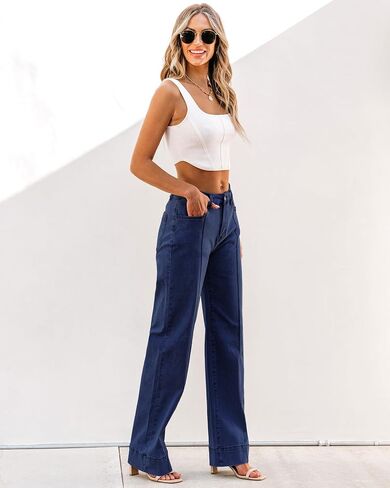 luvamia Wide Leg Jeans for Women Trendy High Waist Straight Leg Baggy Jeans Stretchy Denim Pants Trouser Jeans in Saudi Arabia
