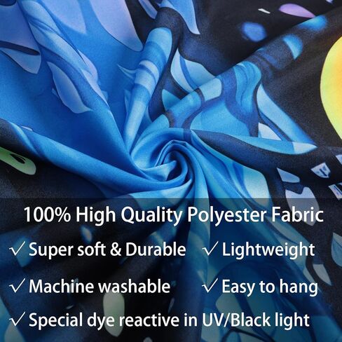 SparkLia Blacklight نسيج الفطر الملون، الأشعة فوق البنفسجية رد الفعل النيون الفن الخيال الغابات يتوهج في الظلام الجدار شنقا المفروشات لغرفة النوم، غرفة المعيشة - 59.1 "× 80" in Kuwait