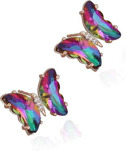 Colorful Butterfly Stud Earrings for Women Enamel Statement Cubic Zirconia Butterfly Jewelry Gifts in Saudi Arabia