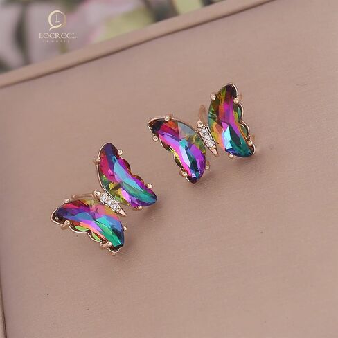 Colorful Butterfly Stud Earrings for Women Enamel Statement Cubic Zirconia Butterfly Jewelry Gifts in Saudi Arabia
