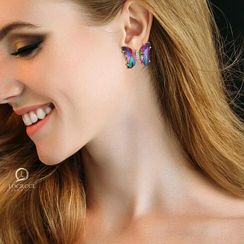 Colorful Butterfly Stud Earrings for Women Enamel Statement Cubic Zirconia Butterfly Jewelry Gifts in Saudi Arabia
