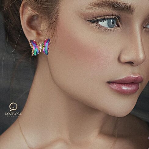 Colorful Butterfly Stud Earrings for Women Enamel Statement Cubic Zirconia Butterfly Jewelry Gifts in Saudi Arabia