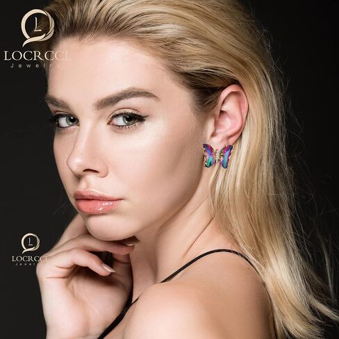 Colorful Butterfly Stud Earrings for Women Enamel Statement Cubic Zirconia Butterfly Jewelry Gifts in Saudi Arabia