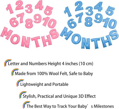 مجموعة أرقام من اللباد الصوفي الشهرية للطفل، 0-12 رقمًا وكلمة "أشهر"، بطاقات نمو الطفل والحمل، مثالية لصور المعالم الشهرية الرائعة لطفلك حديث الولادة (أزرق) in Kuwait