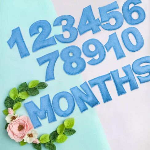مجموعة أرقام من اللباد الصوفي الشهرية للطفل، 0-12 رقمًا وكلمة "أشهر"، بطاقات نمو الطفل والحمل، مثالية لصور المعالم الشهرية الرائعة لطفلك حديث الولادة (أزرق) in Kuwait
