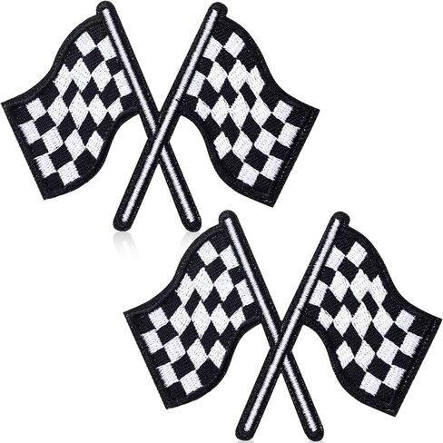 2 Pack Checkered Racing Flag Patches, Classic Black White Auto Racing Finish Line Flag Sew Iron on Patch Decorative Embroidery for Clothes Jeans Hat Backpacks Pants in Saudi Arabia