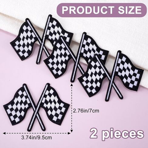 2 Pack Checkered Racing Flag Patches, Classic Black White Auto Racing Finish Line Flag Sew Iron on Patch Decorative Embroidery for Clothes Jeans Hat Backpacks Pants in Saudi Arabia
