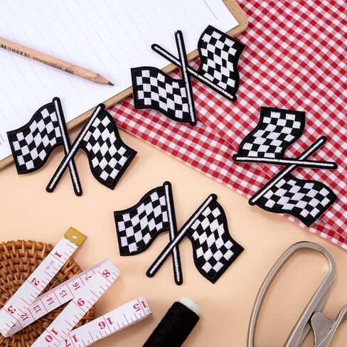 2 Pack Checkered Racing Flag Patches, Classic Black White Auto Racing Finish Line Flag Sew Iron on Patch Decorative Embroidery for Clothes Jeans Hat Backpacks Pants in Saudi Arabia