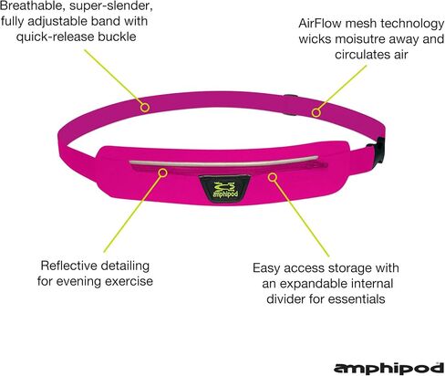 حزام Amphipod AirFlow MicroStretch، حقيبة خصر للعدائين خفيفة للغاية للجري والركض للرجال والنساء - أسود/فضي - L in Kuwait