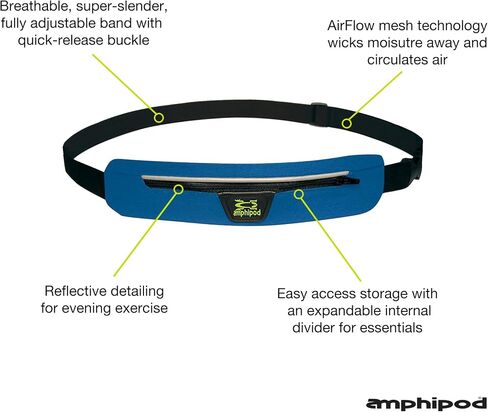 حزام Amphipod AirFlow MicroStretch، حقيبة خصر للعدائين خفيفة للغاية للجري والركض للرجال والنساء - أسود/فضي - L in Kuwait