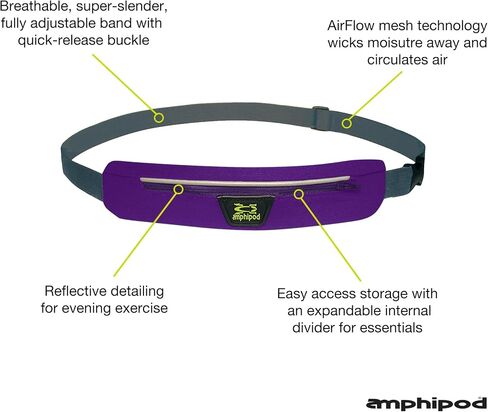 حزام Amphipod AirFlow MicroStretch، حقيبة خصر للعدائين خفيفة للغاية للجري والركض للرجال والنساء - أسود/فضي - L in Kuwait