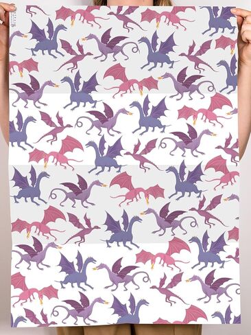 CENTRAL 23 Dragon Wrapping Paper - Boy Birthday Wrapping Paper - 6 Sheets White Gift Wrap Paper - Baby Shower Wrapping Paper Boy - Comes With Fun Stickers - Recyclable in Saudi Arabia