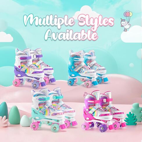 SULIFEEL Rainbow Unicorn 4 Size Adjustable Light up Roller Skates for Girls Boys for Kids in Kuwait