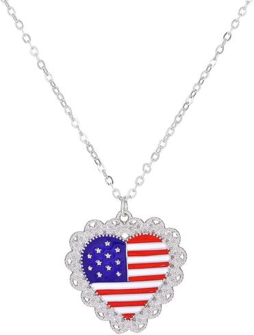 tenghong2021 4th of July Necklace for Women Man Fourth of July Accessories Red White and Blue Necklace American Patriotic Flag Stars & Stripes Memorial Day Veterans' Presidents' Day Jewelry in Saudi Arabia