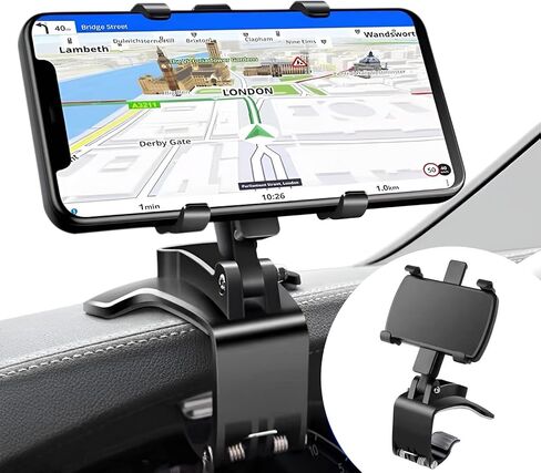 حامل هاتف عالمي للسيارة، حامل بمشبك على لوحة القيادة، حامل هاتف خلوي للسيارة يدور 360 درجة، حامل هاتف، متوافق مع جميع هواتف iPhone وSamsung والهواتف المحمولة in Kuwait