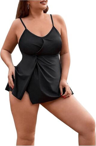 MakeMeChic Women's One Piece Swimdress Swimsuit Spaghetti Strap Ruched Twist Front Skirt Swimwear Bathing Suit in Saudi Arabia
