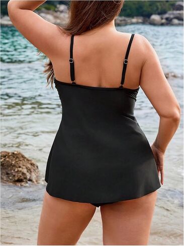 MakeMeChic Women's One Piece Swimdress Swimsuit Spaghetti Strap Ruched Twist Front Skirt Swimwear Bathing Suit in Saudi Arabia