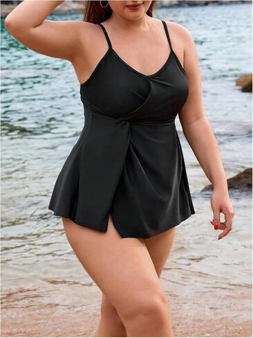 MakeMeChic Women's One Piece Swimdress Swimsuit Spaghetti Strap Ruched Twist Front Skirt Swimwear Bathing Suit in Saudi Arabia