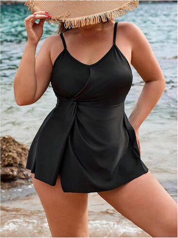 MakeMeChic Women's One Piece Swimdress Swimsuit Spaghetti Strap Ruched Twist Front Skirt Swimwear Bathing Suit in Saudi Arabia