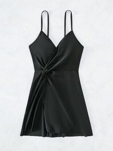 MakeMeChic Women's One Piece Swimdress Swimsuit Spaghetti Strap Ruched Twist Front Skirt Swimwear Bathing Suit in Saudi Arabia
