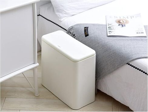 Modern Wastebasket Thin Trash Can,Small Rectangular Dog Proof Plastic Trash Bin,3.2 Gallon/12 Liter Slim Plastic Trash Can Wastebasket with Press Type Lid, White in Saudi Arabia