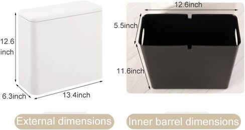 Modern Wastebasket Thin Trash Can,Small Rectangular Dog Proof Plastic Trash Bin,3.2 Gallon/12 Liter Slim Plastic Trash Can Wastebasket with Press Type Lid, White in Saudi Arabia
