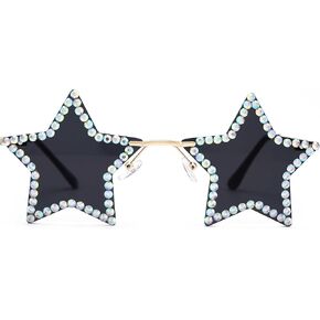 Woeoe Rimless Star Shape Sunglasses Rhinestone Glasses Women Diamond Crystal Sunglasses Costume Party Accessory​