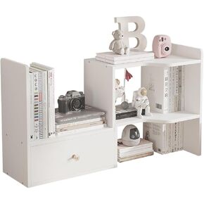 رف كتب خشبي قابل للتوسيع، رف مكتب خشبي قابل للتعديل، رف تخزين علوي، خزانة كتب للمكتب والمنزل (أسود) in Kuwait