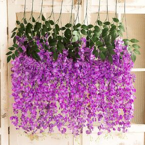 6 عبوات من قطعة واحدة بطول 3.2 قدم من الحرير الاصطناعي الوستارية الكرمة راتا المعلقة على شكل زهرة حريرية لحفلات الزفاف والمنزل والمكتب ومساحة الحفلات DIY، أرجواني in Kuwait