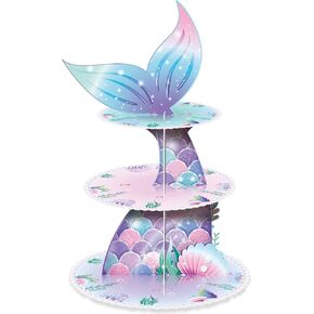 Zopeal 3 Tier Mermaid Cupcake Stand Party Decorations Mermaid Theme Cupcake Holder Mermaid Baby Shower Cake Holder Birthday Dessert Stand for Mermaid Ocean Under the Sea Party Supplies (Classic)