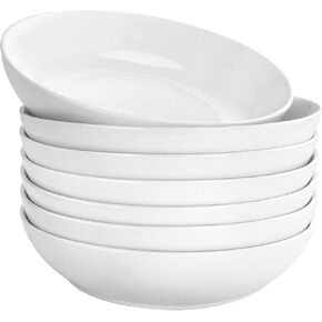 DeeCoo 7 Pack Porcelain Pasta Bowls Ceramic , Large Serving Bowl, Wide and Shallow, Set 8.3 Inch - 30 Ounce - for Pasta, Salad, Cereal, Soup & Microwave & Dishwasher Safe