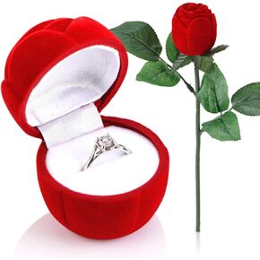 Rose Ring Box, Flower Ring Box, Red Rose Shape Simulation Wedding Anniversary for Girlfriend Wife Romantic