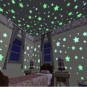 100 Pcs Glow in The Dark Luminous Stars Fluorescent Noctilucent,Adhesive 3D Glowing Stars Wall Stickers Murals Decals for Kids Babys Bedroom Decorations or Party Birthday Gift (Multicolor)