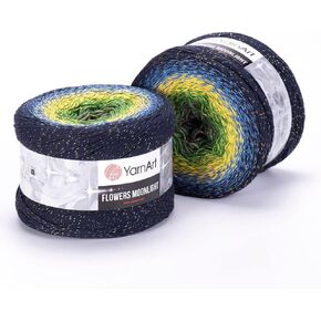 1 Ball YarnArt Flowers Moonlight Glitter Cotton Yarn, Soft, Rainbow Crochet, Metallic Lurex Handknit Shiny, Silvery Cake, Multicolor Cotton, Weight 9.17oz Length 1093 Yards, Sport Yarn 3267