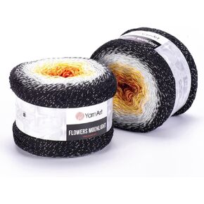 1 Ball YarnArt Flowers Moonlight Glitter Cotton Yarn, Soft, Rainbow Crochet, Metallic Lurex Handknit Shiny, Silvery Cake, Multicolor Cotton, Weight 9.17oz Length 1093 Yards, Sport Yarn 3267 in Kuwait