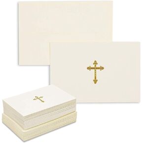 Gold Foil Embossed Cross Religious Blank Greeting Card Set with Envelopes (4 x 6 In, 48 Pack)