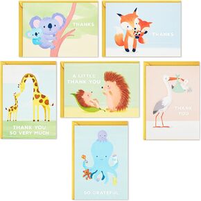 Hallmark Baby Shower Thank You Cards Assortment, Baby Animals (48 Cards and Envelopes—Stork, Giraffes, Koalas, Octopus, Fox, Hedgehogs)